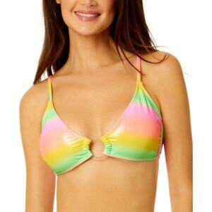 Salt + Cove Shimmer Rainbow Bikini Swim Top Gradient Ring-Front Multicolor M